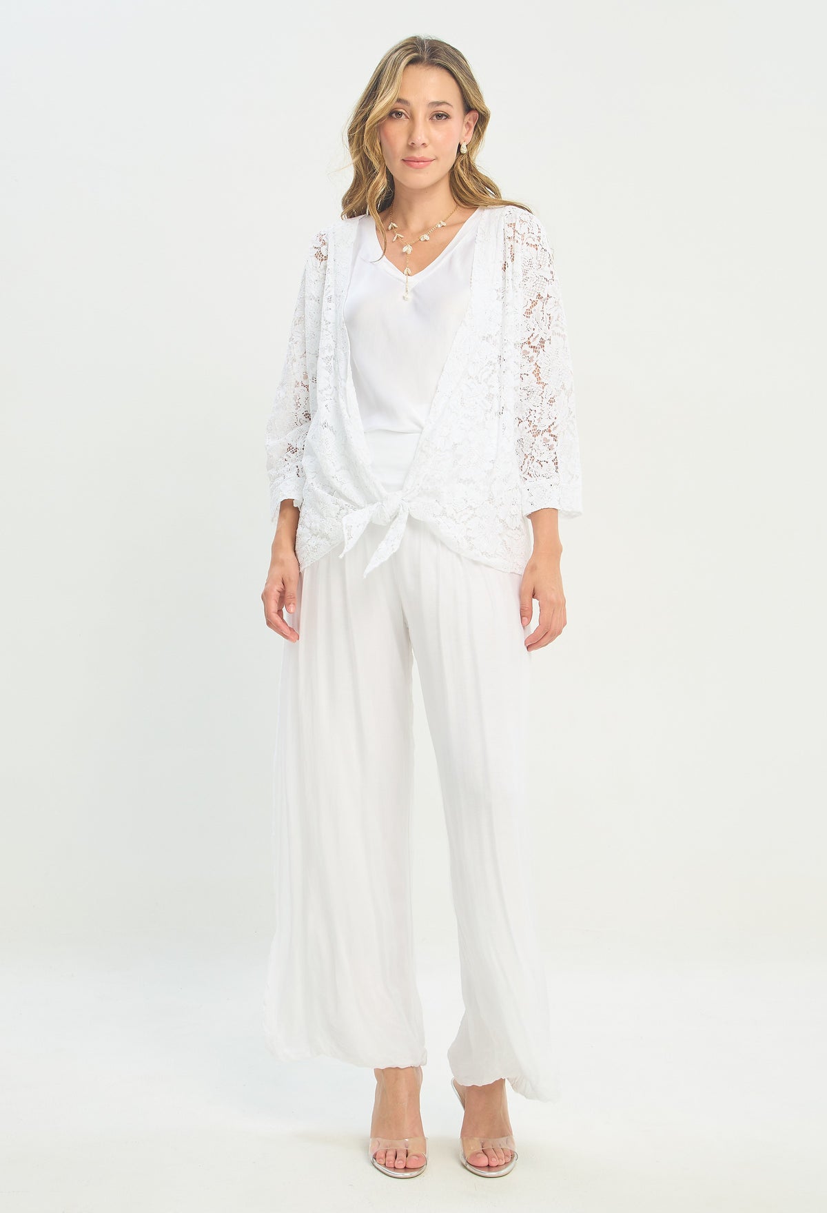 Pantalón Seda Pretina Ancha blanco BYBLA