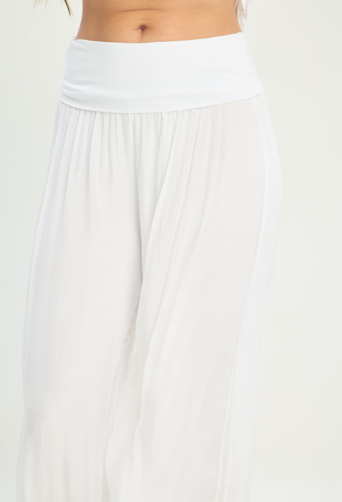 Pantalón Seda Pretina Ancha blanco BYBLA