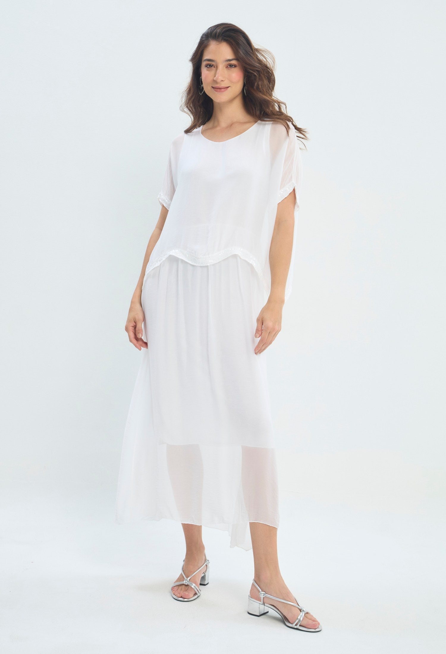 Vestido Blusón Manga Capa blanco BYBLA