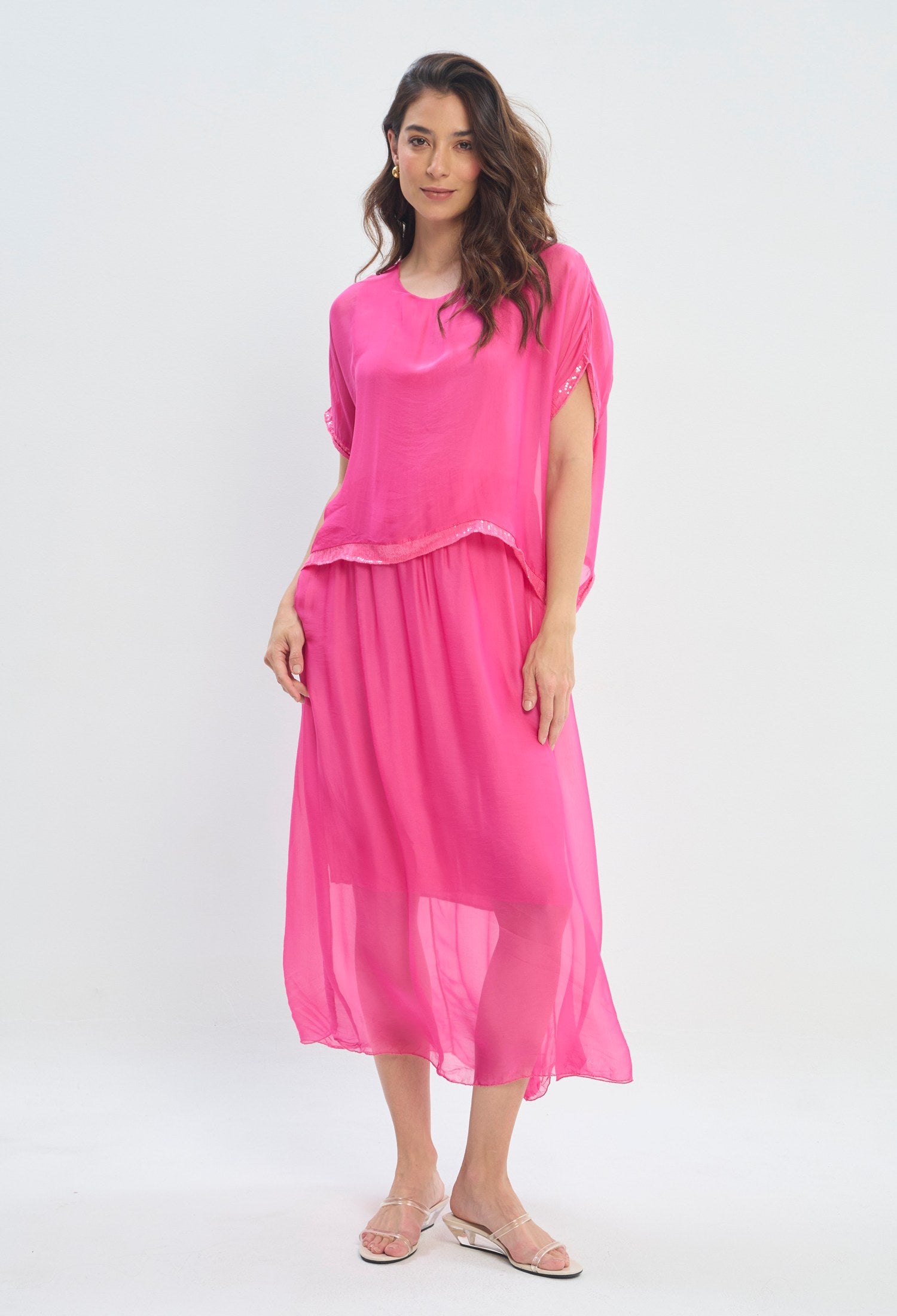 Vestido Blusón Manga Capa fucsia BYBLA