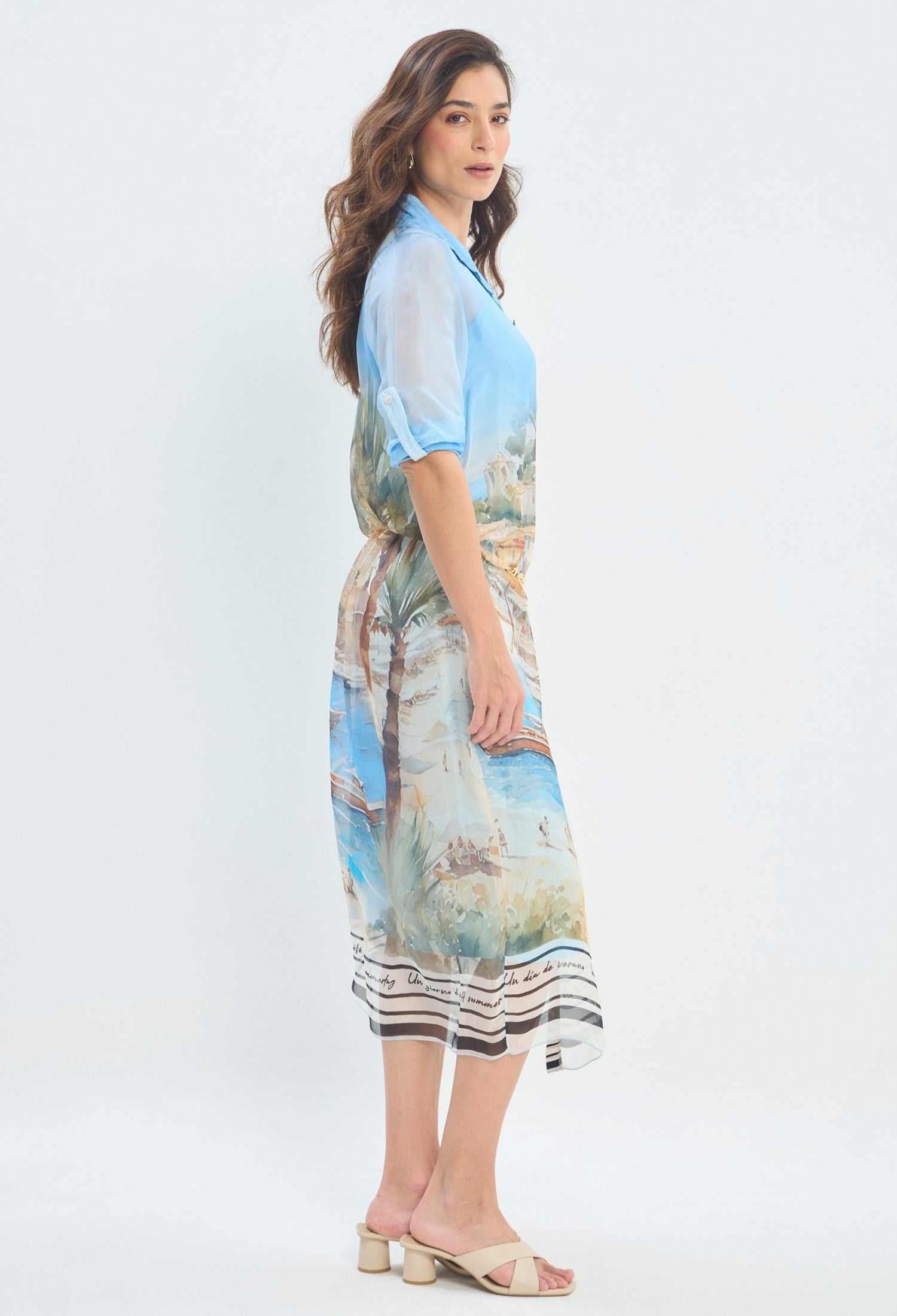 Vestido Camisero Paisaje Acuarela azul cielo BYBLA - vista 2