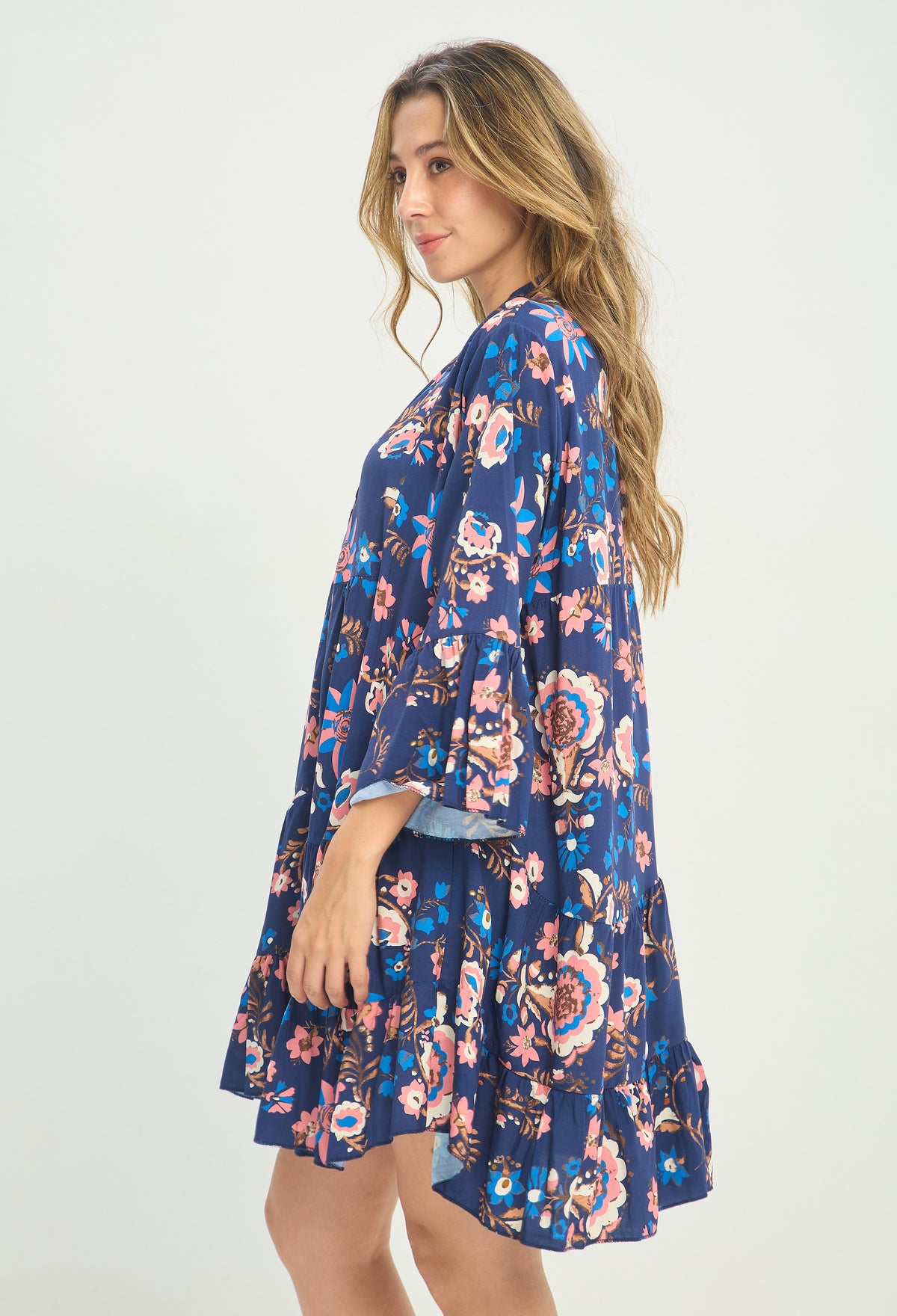 Vestido Corto Estampado Flores Azul Marino BYBLA - vista 2