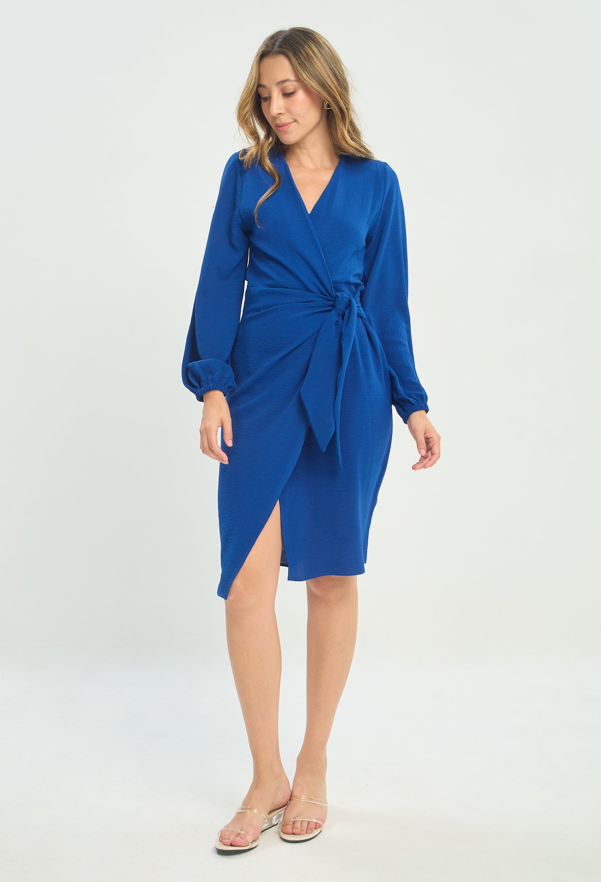 Vestido Cruzado Manga Larga Azul Rey BYBLA - vista 5