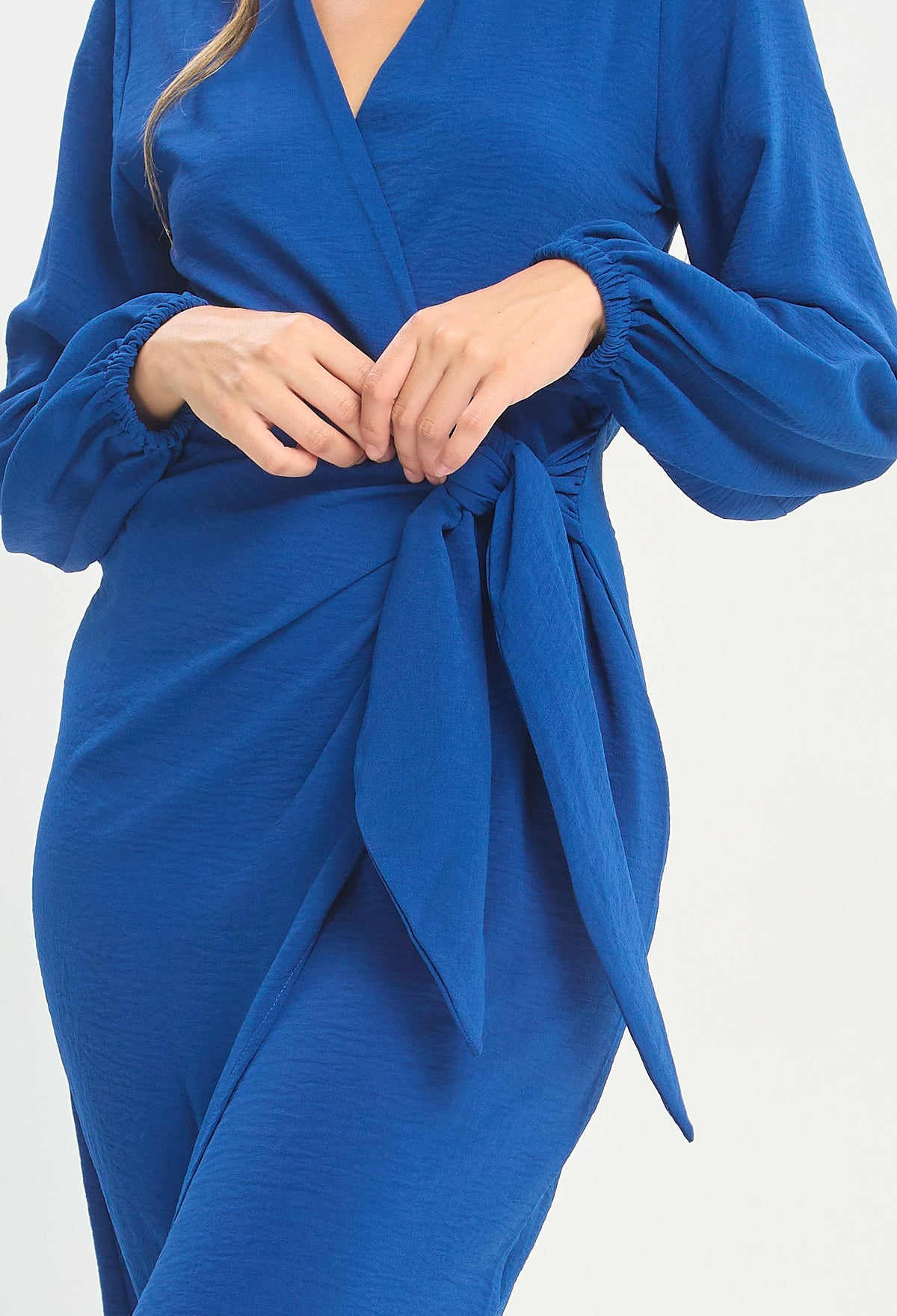 Vestido Cruzado Manga Larga Azul Rey BYBLA - vista 7
