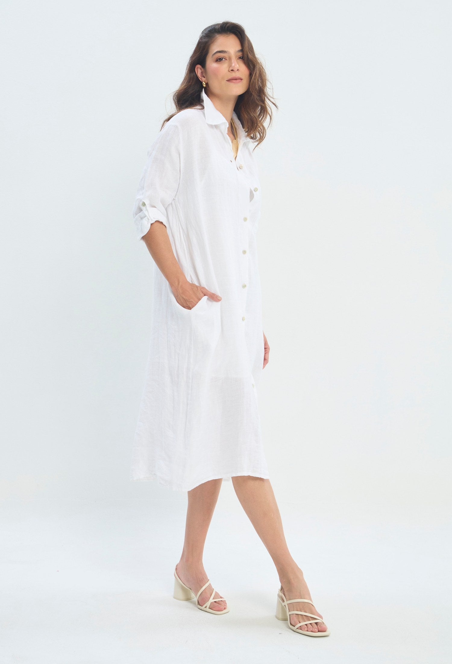 Vestido Largo Camisero Botones blanco sale BYBLA