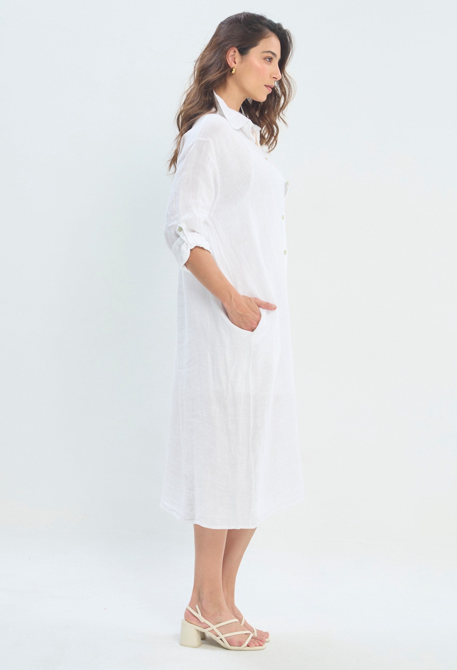Vestido Largo Camisero Botones blanco sale BYBLA