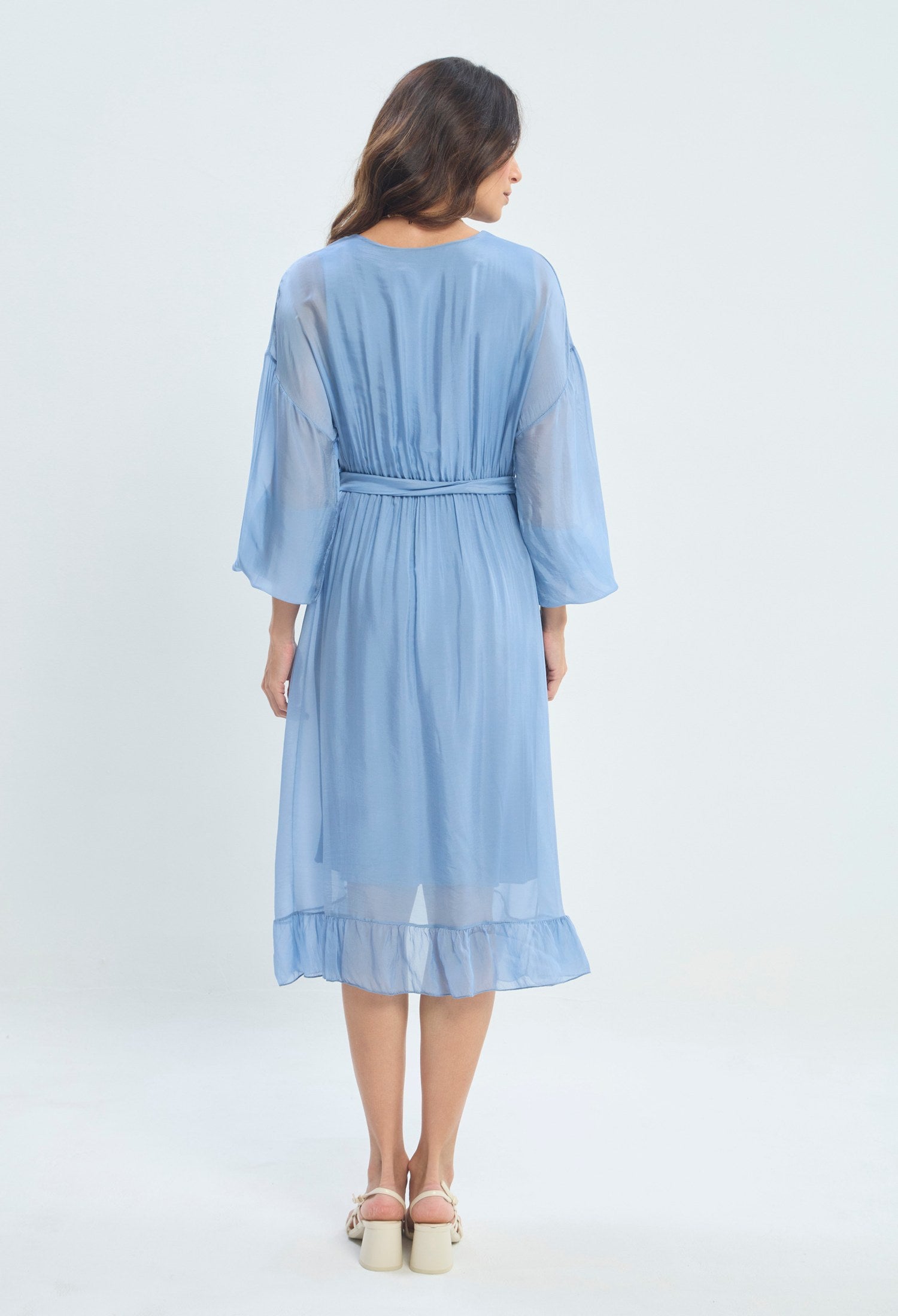 Vestido Largo Cruzado con Cinturón azul celeste sale BYBLA