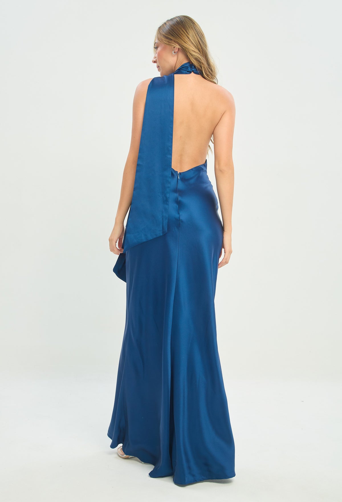 Vestido Largo con Bufanda Azul Petróleo BYBLA - vista 3