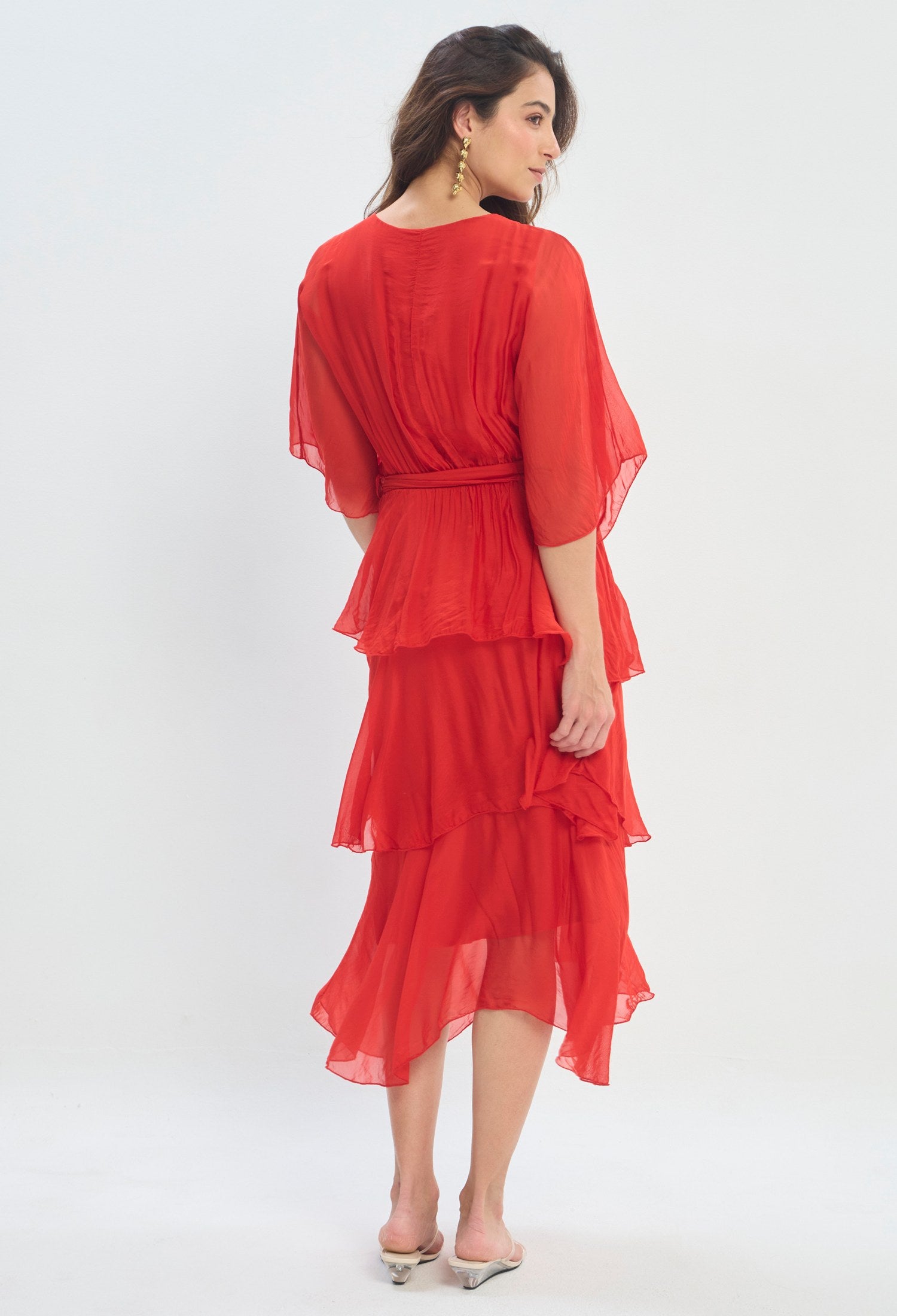 Vestido Largo Cruzado Capas rojo vivo BYBLA - vista 3