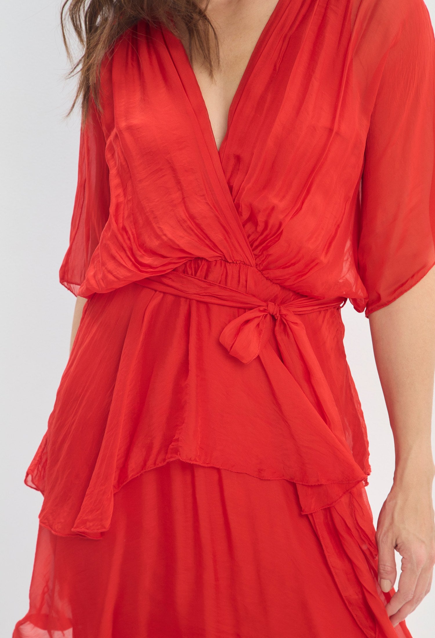 Vestido Largo Cruzado Capas rojo vivo BYBLA - vista 4