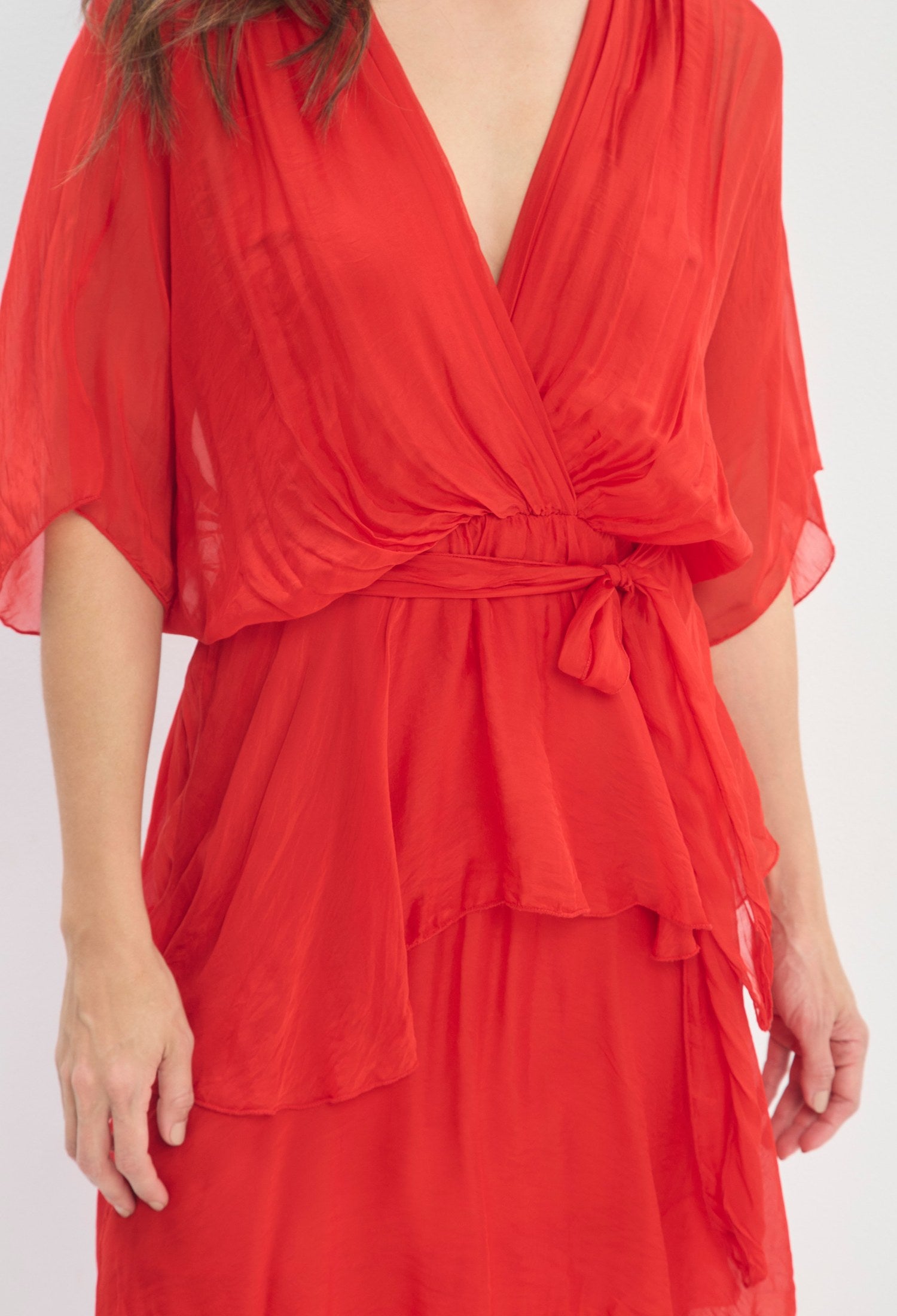Vestido Largo Cruzado Capas rojo vivo BYBLA - vista 5