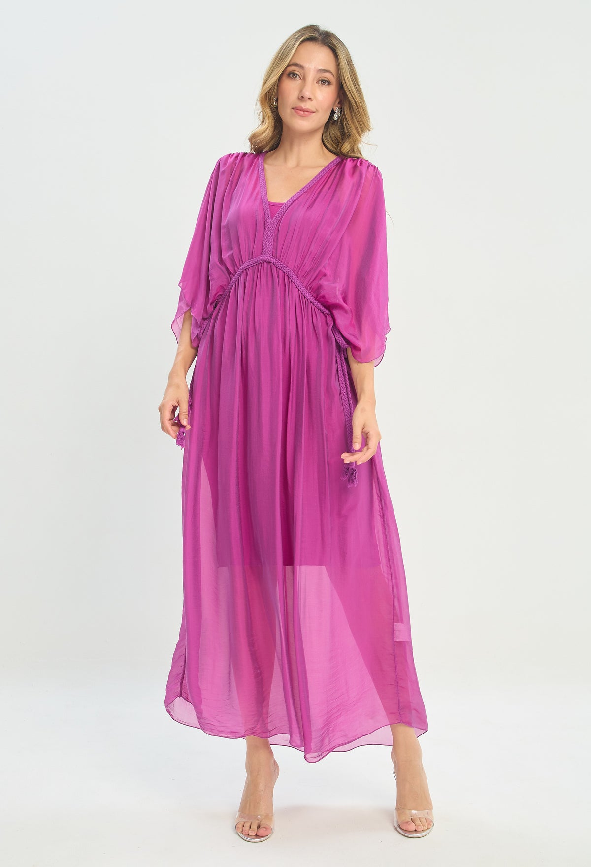 Vestido Largo de Seda Trenzado Magenta BYBLA