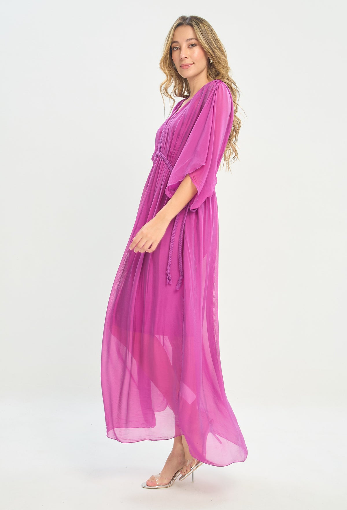 Vestido Largo de Seda Trenzado Magenta BYBLA - vista 2