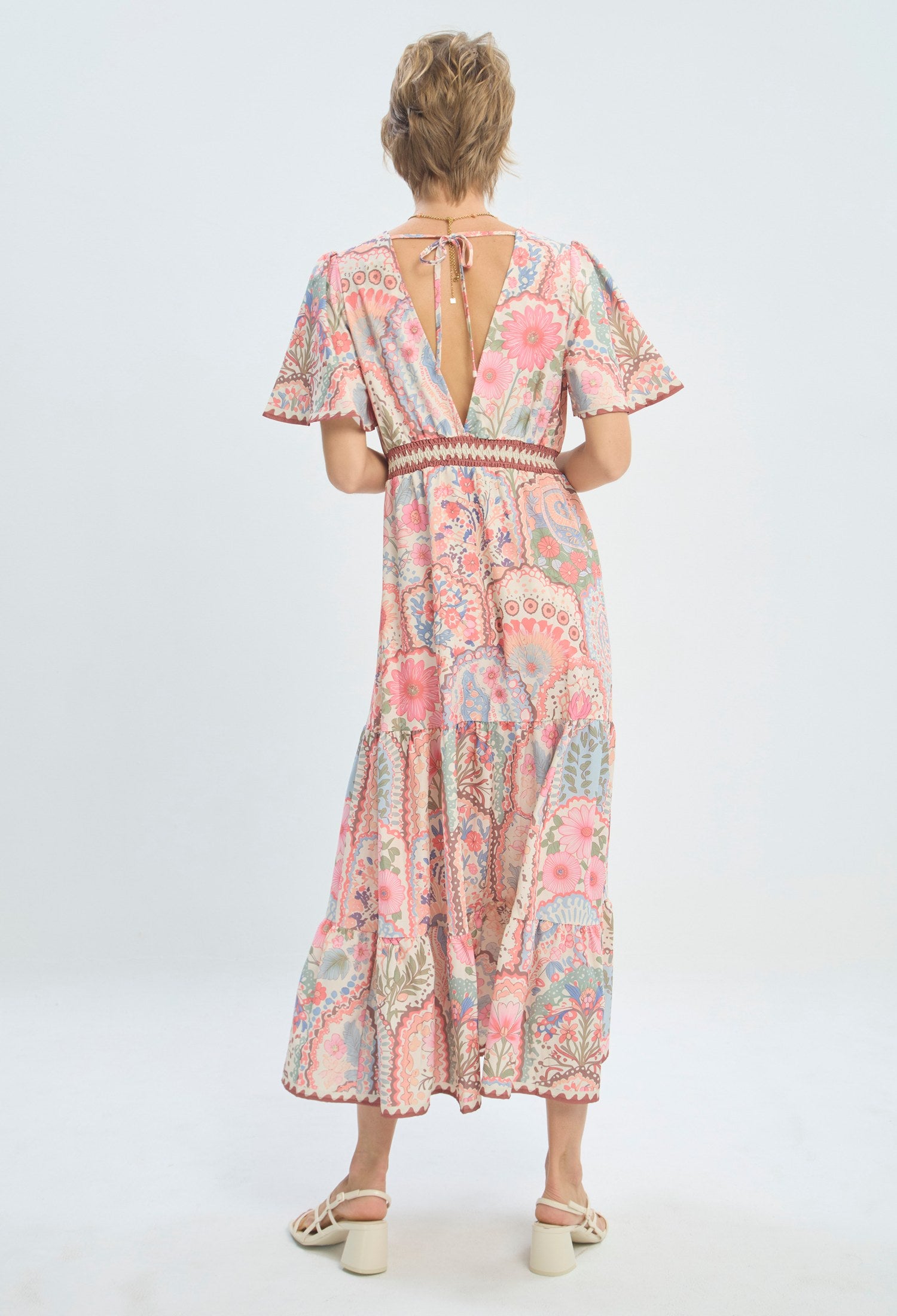 Vestido largo estampado floral rosa con mangas de vuelo BYBLA - vista 4