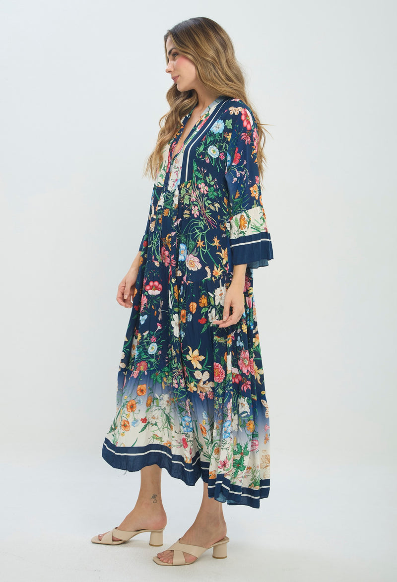Vestido largo azul con estampado floral multicolor - vista 2