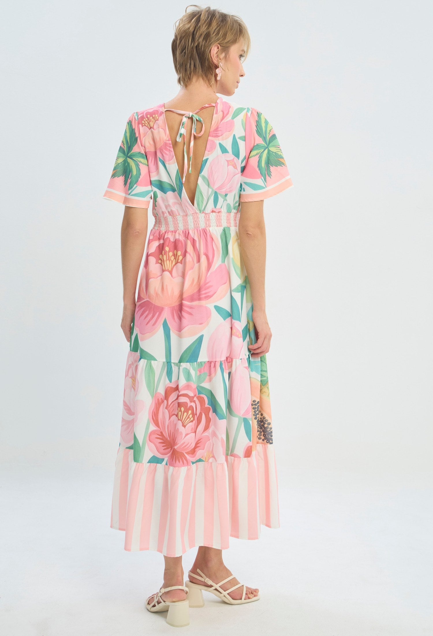 Vestido largo con estampado tropical de frutas y guacamayas BYBLA - vista 3