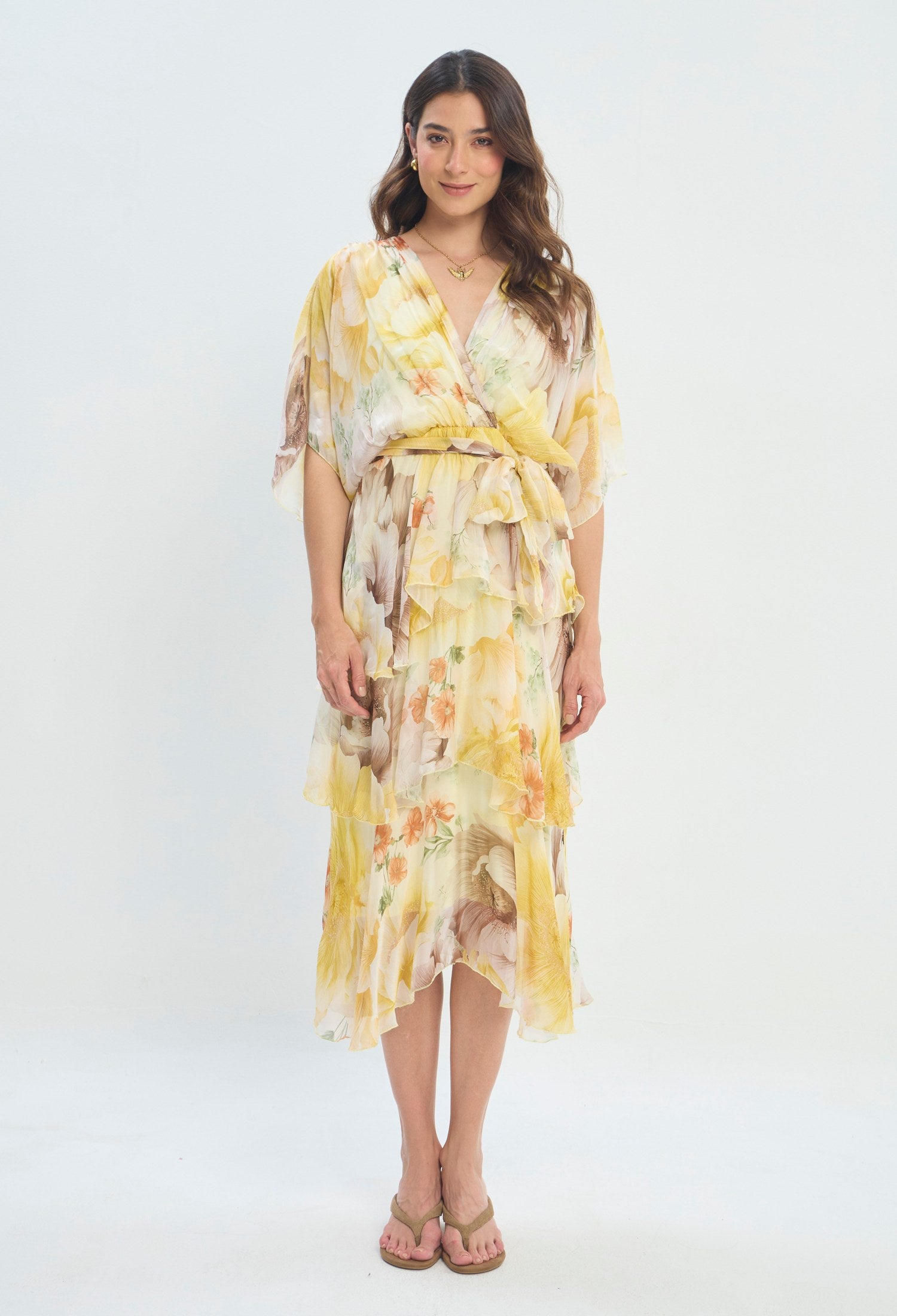 Vestido Largo Floral Cruzado amarillo mantequilla BYBLA - vista 5