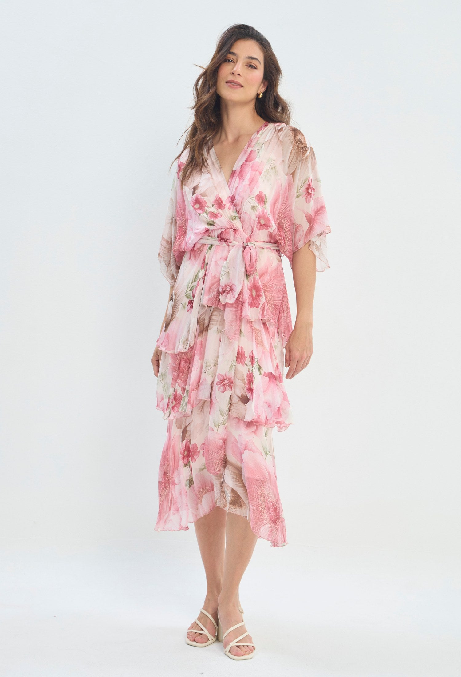 Vestido Largo Floral Cruzado rosa floral BYBLA