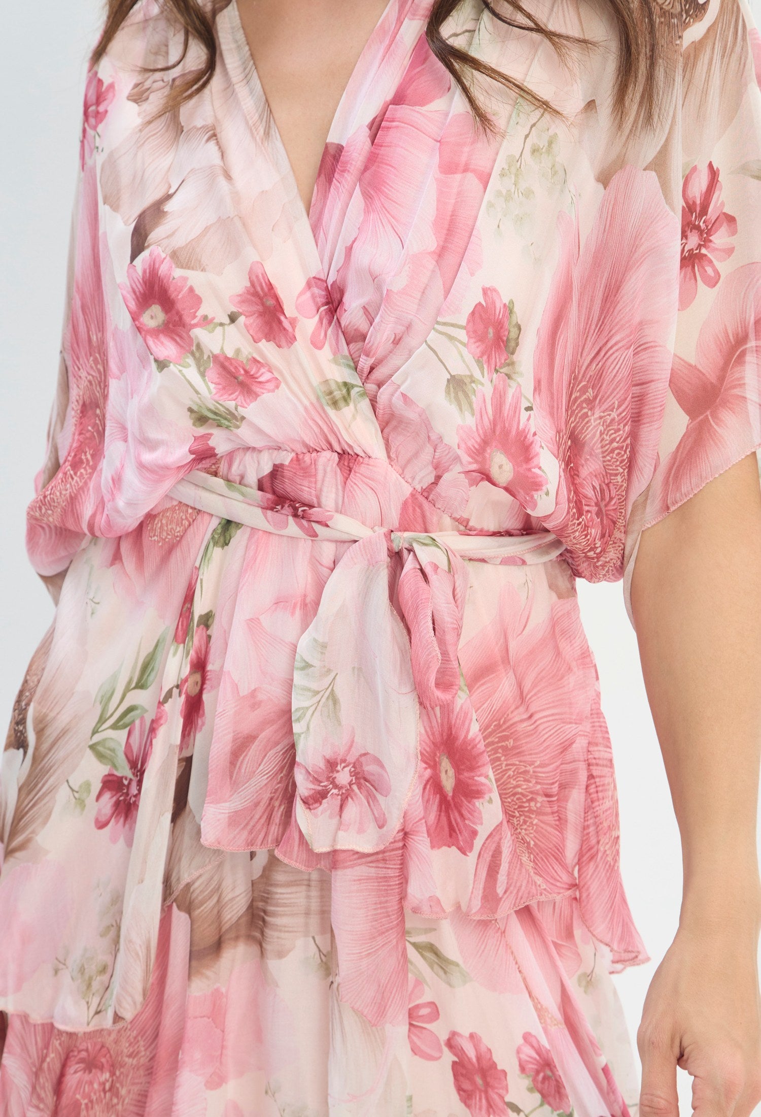 Vestido Largo Floral Cruzado rosa floral BYBLA