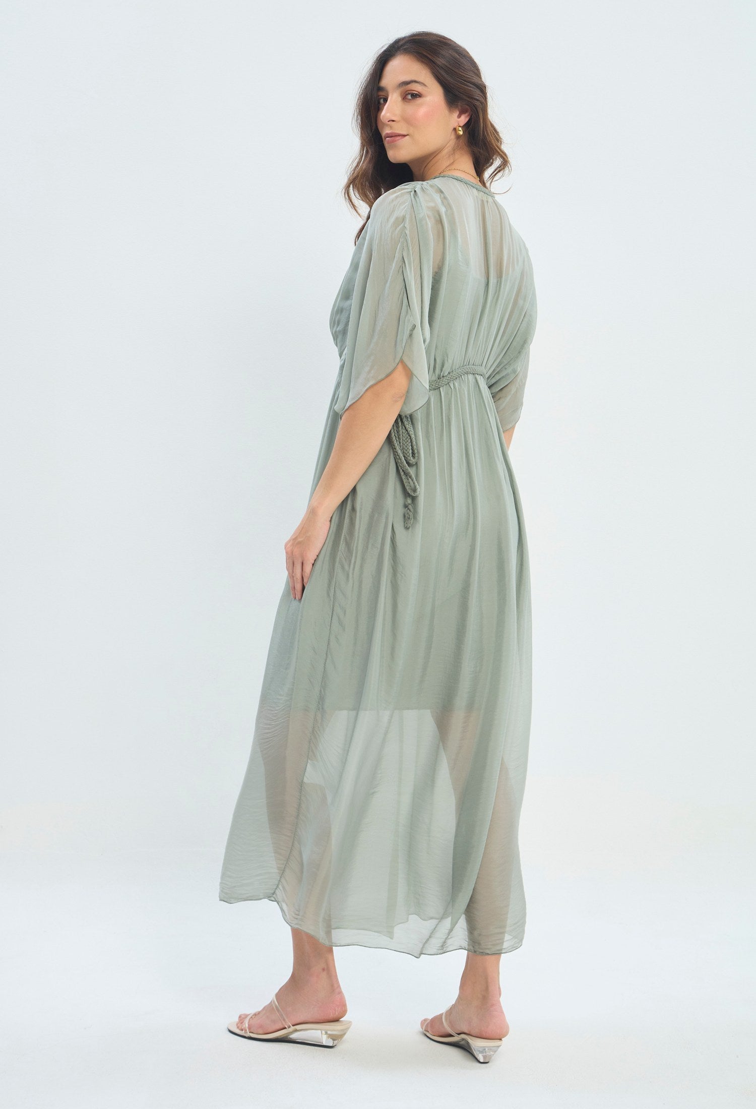 Vestido Largo Fruncido Vaporoso verde salvia BYBLA - vista 4