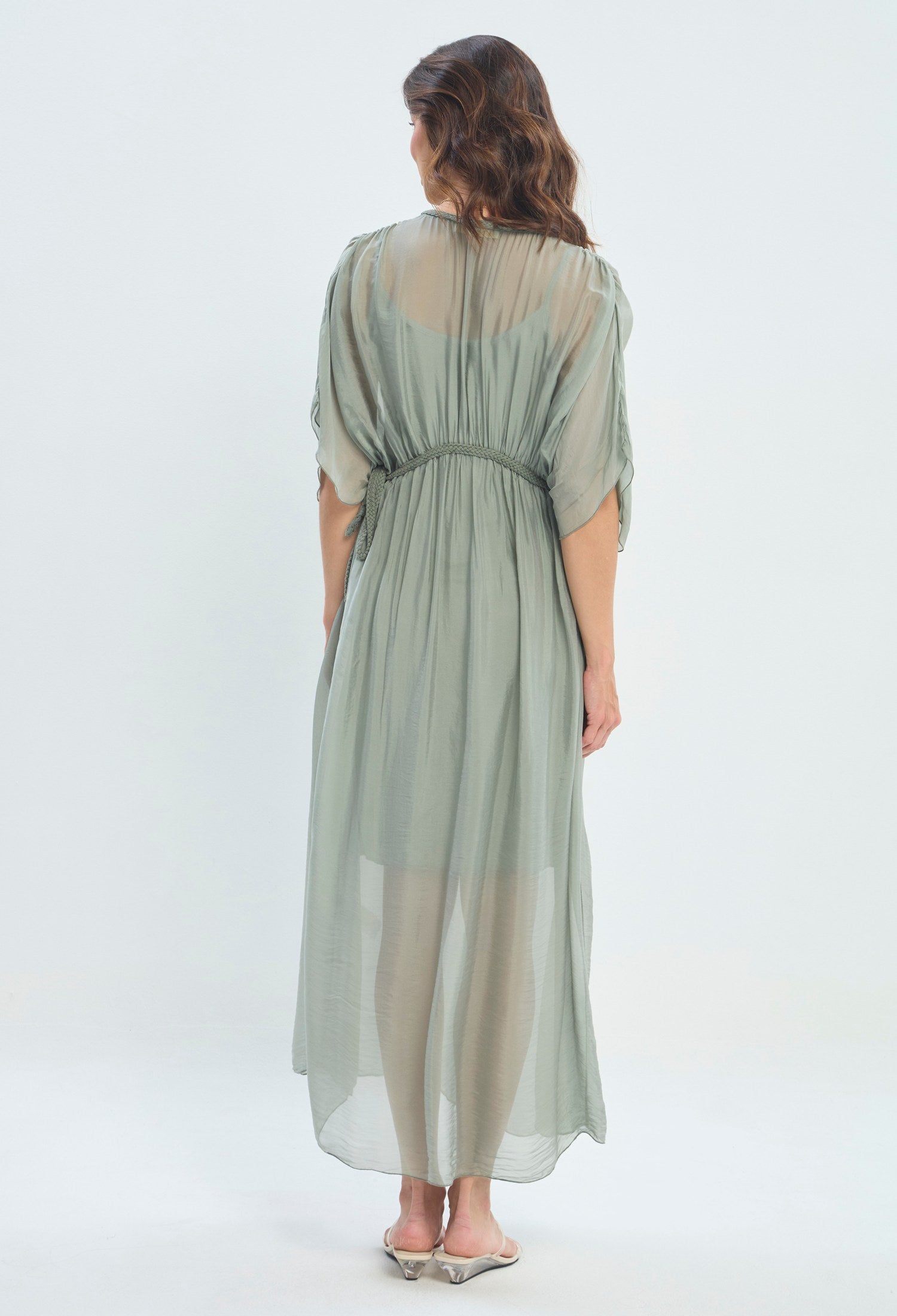 Vestido Largo Fruncido Vaporoso verde salvia BYBLA - vista 5
