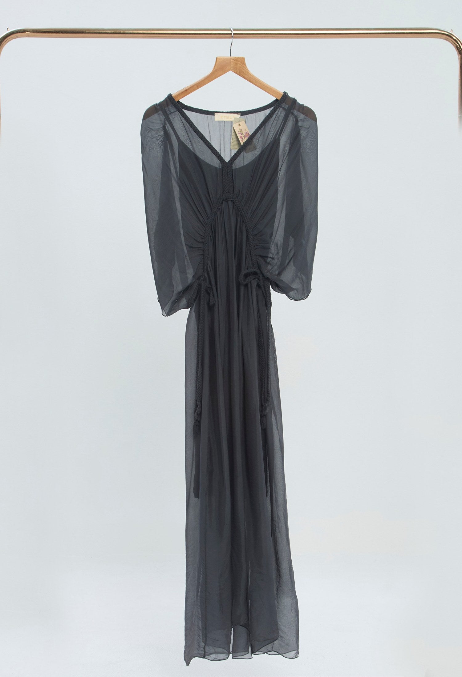 Vestido Largo Fruncido Vaporoso negro BYBLA