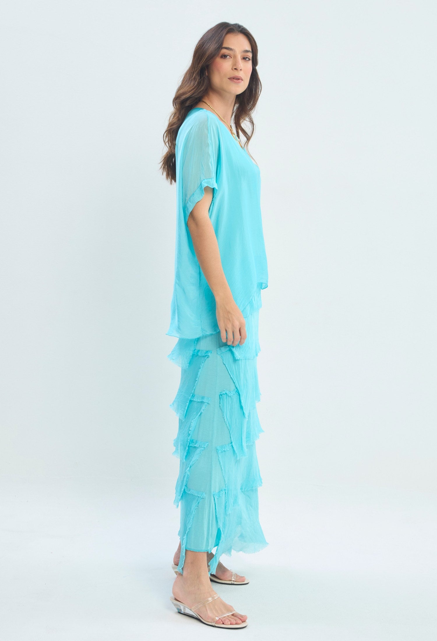 Vestido Largo Kaftán Satinado azul turquesa BYBLA - vista 2