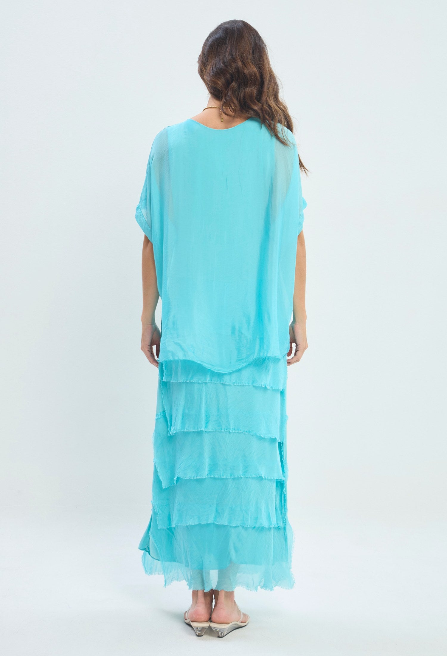 Vestido Largo Kaftán Satinado azul turquesa BYBLA - vista 3