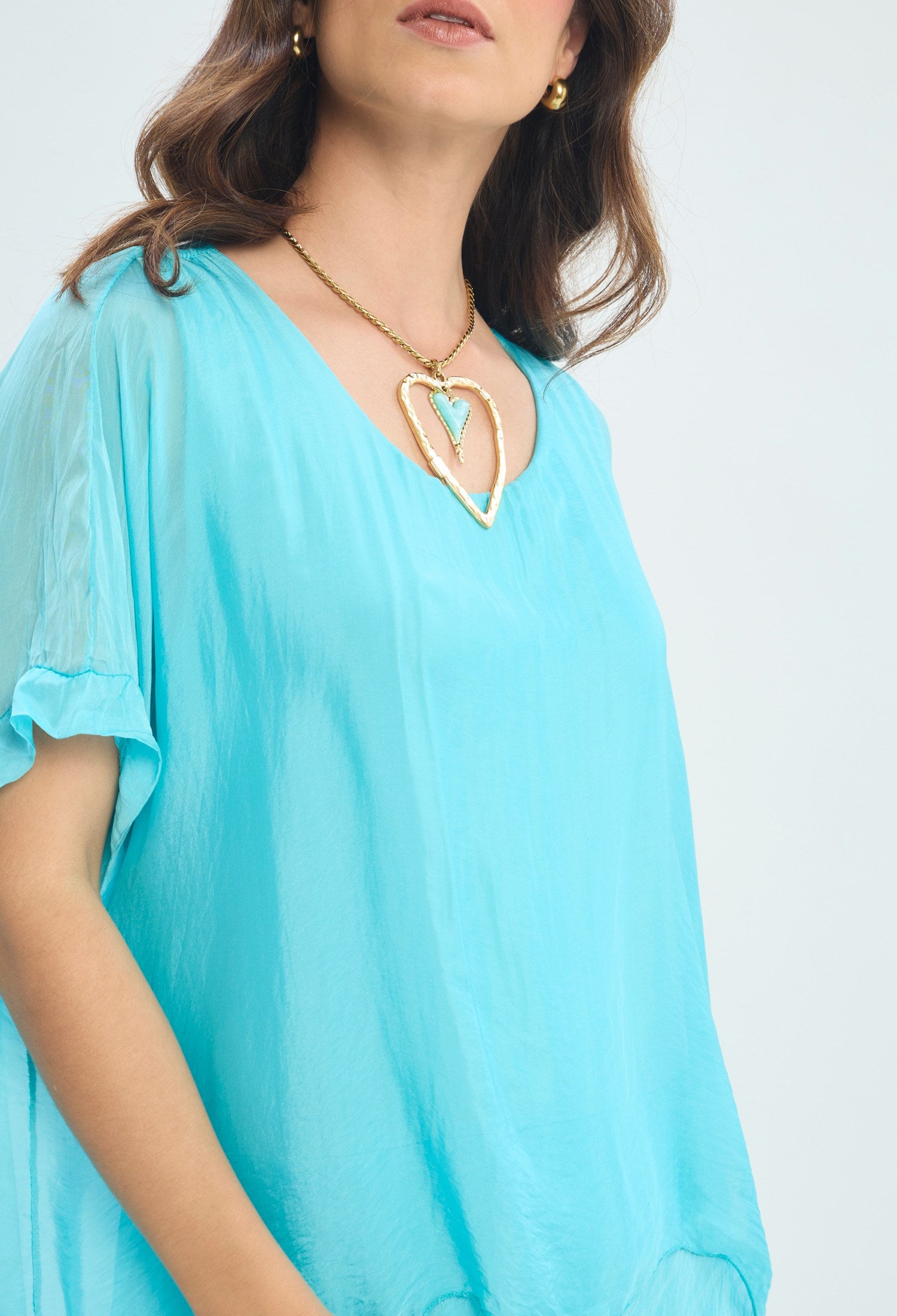 Vestido Largo Kaftán Satinado azul turquesa BYBLA - vista 6