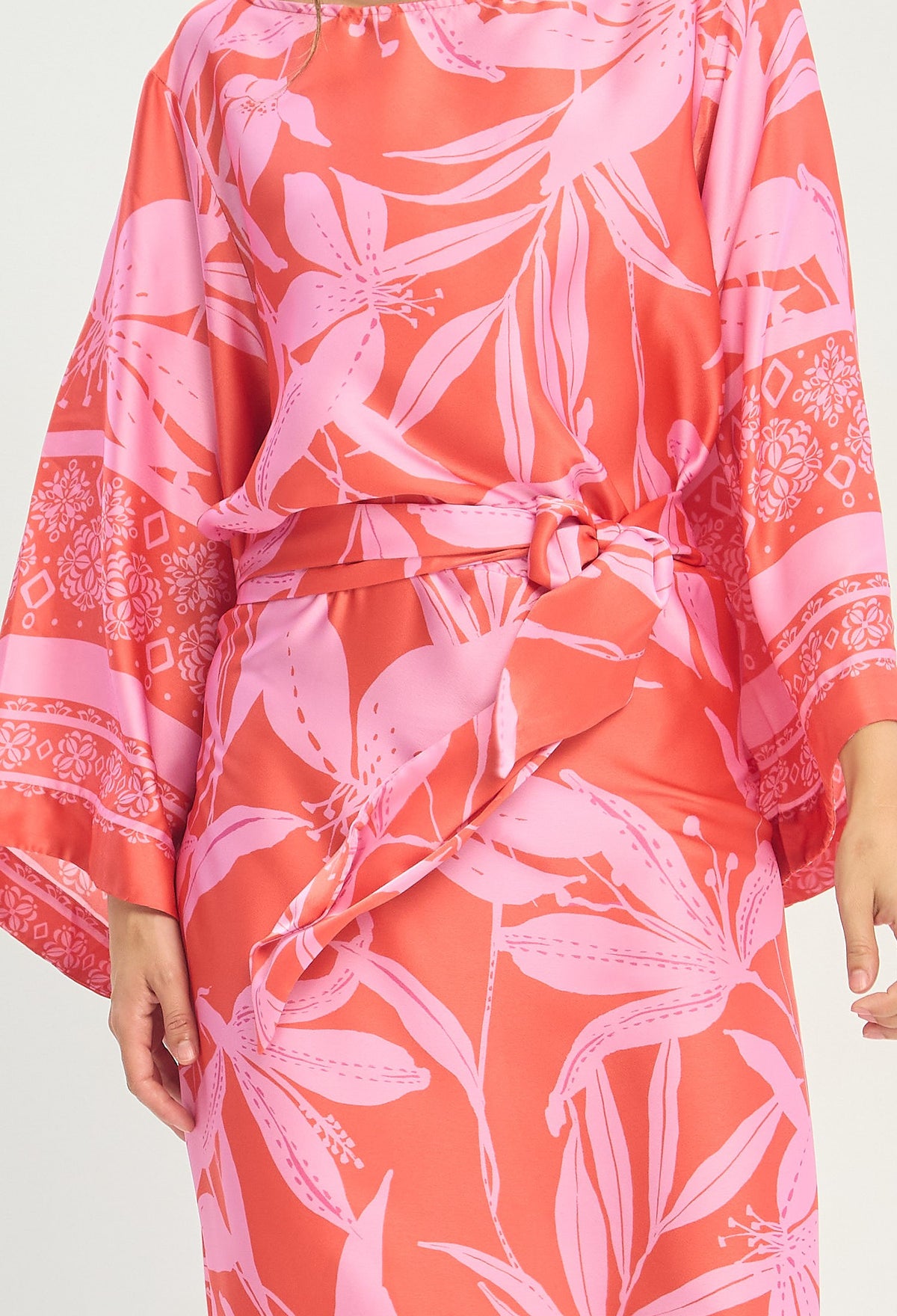 Vestido Largo Mangas Kimono Coral y Lila BYBLA - vista 5