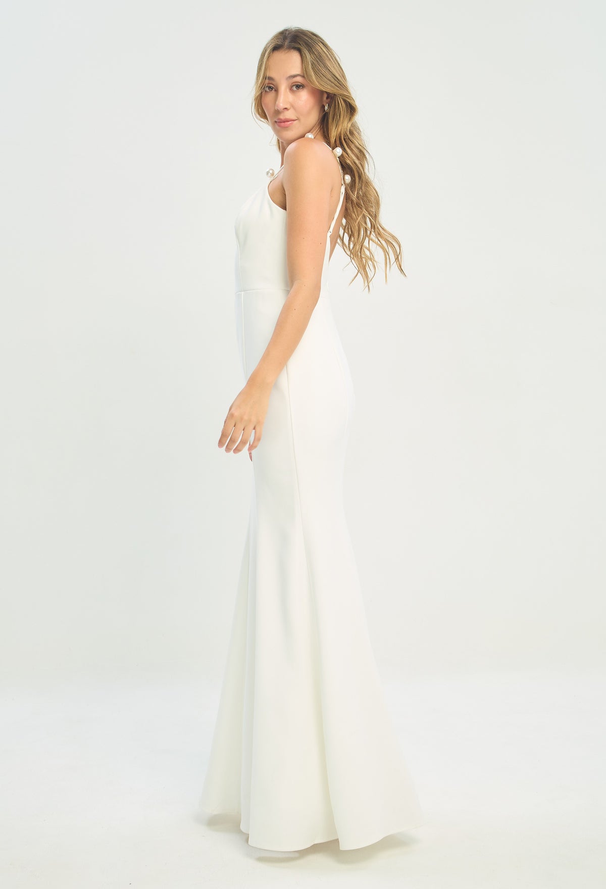 Vestido Largo Tiras de Perlas Blanco BYBLA - vista 5