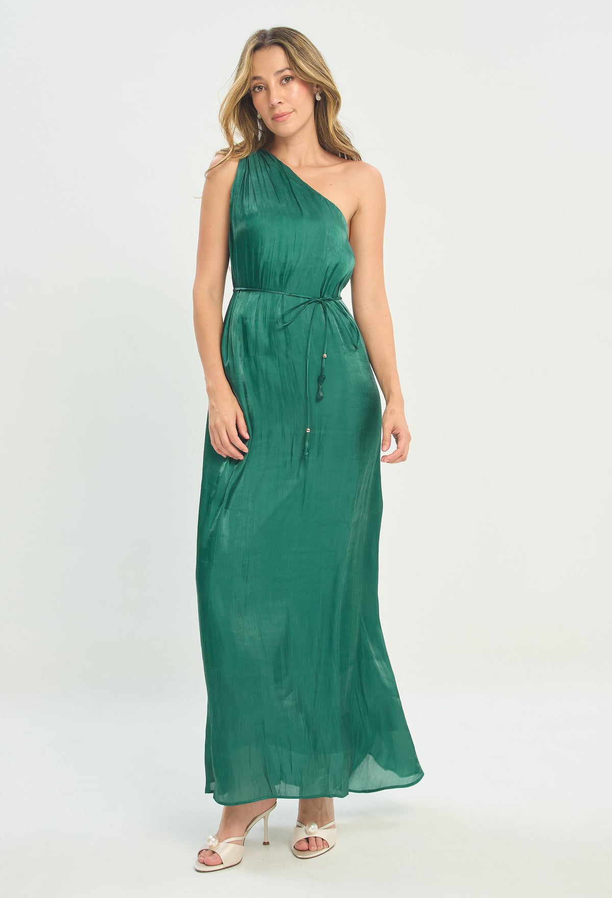 Vestido Largo Un Hombro Argolla Verde Esmeralda BYBLA