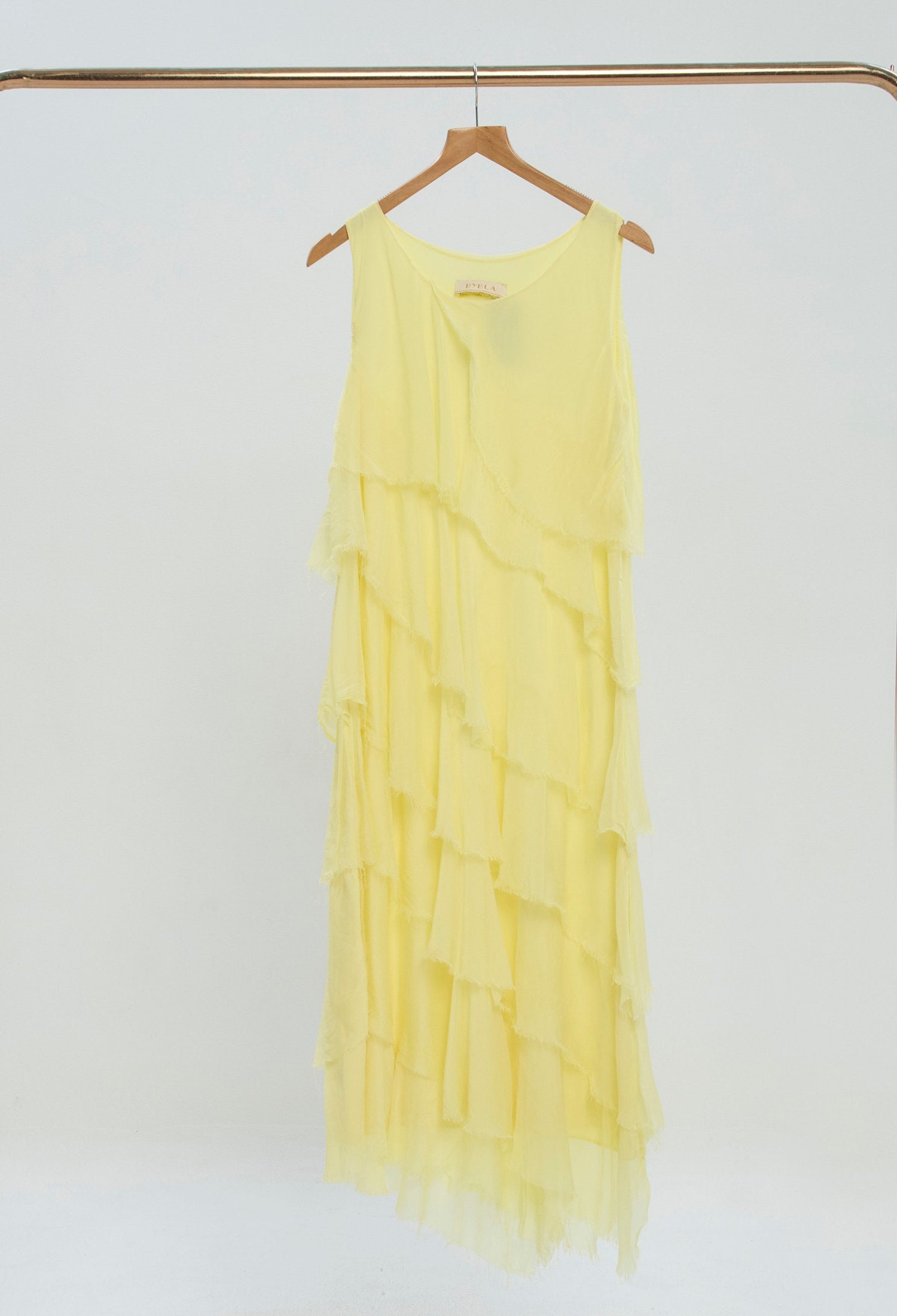 Vestido Largo Volados Deshilachados amarillo pastel BYBLA