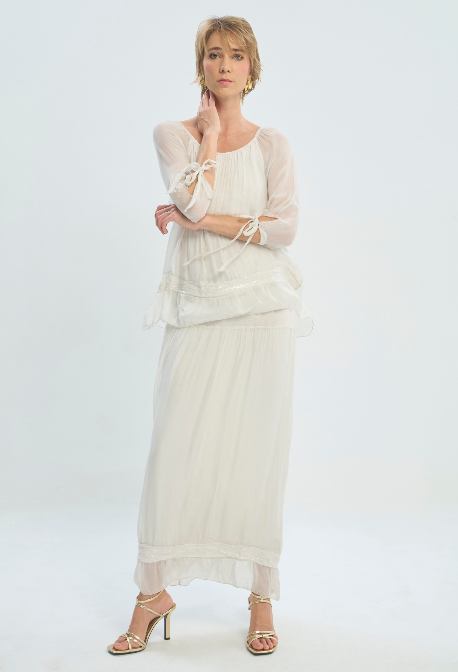 Vestido Largo Beige en Viscosa y Seda BYBLA
