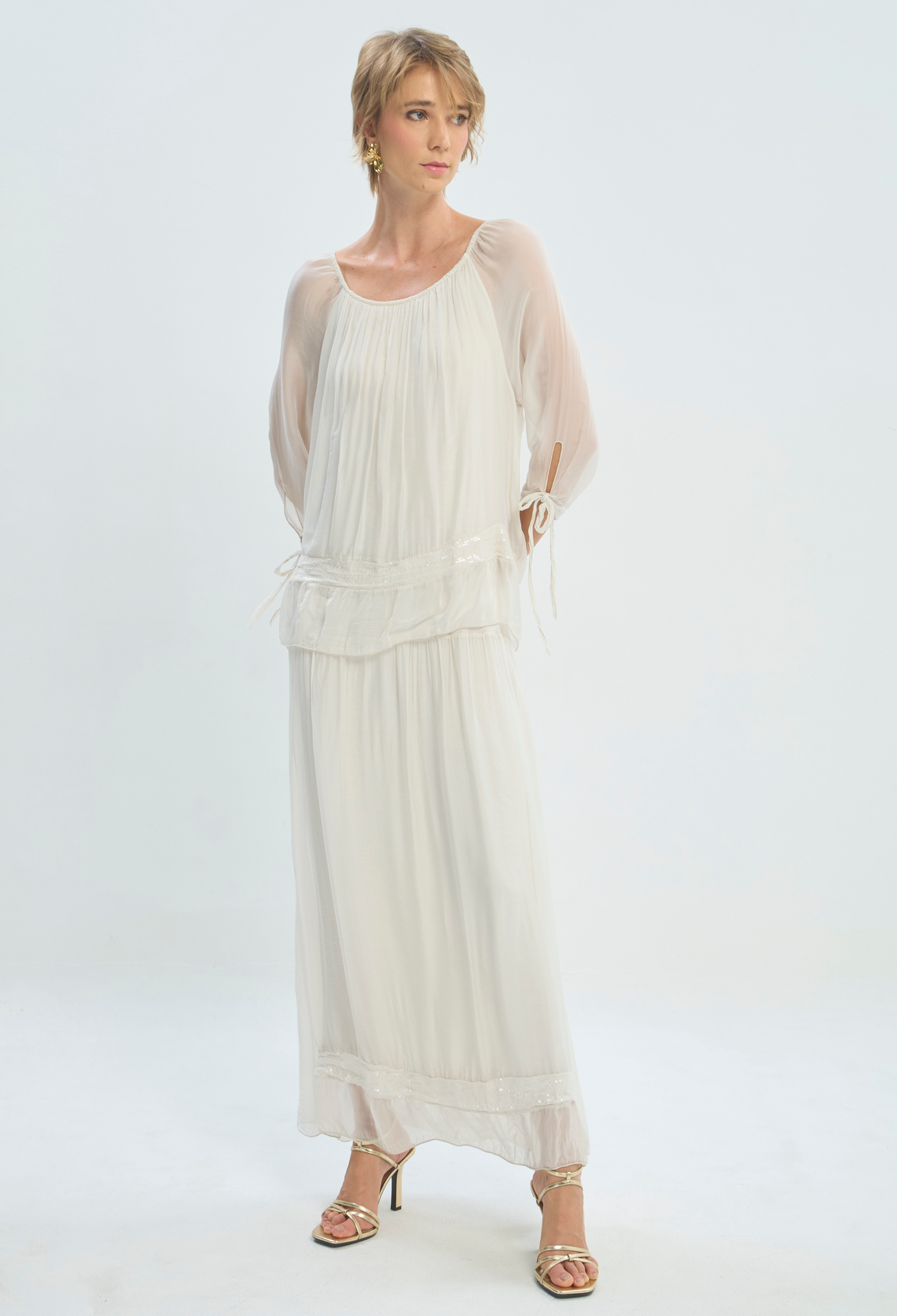 Vestido Largo Beige en Viscosa y Seda BYBLA - vista 3