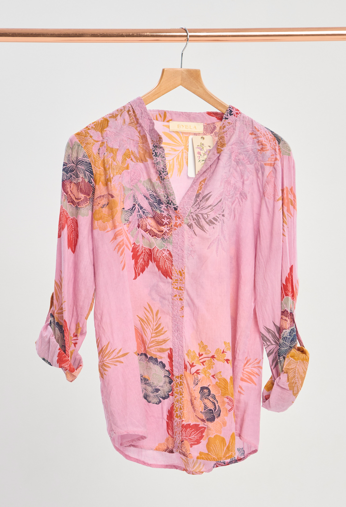 Blusa Manga Larga Rosada Estampada BYBLA