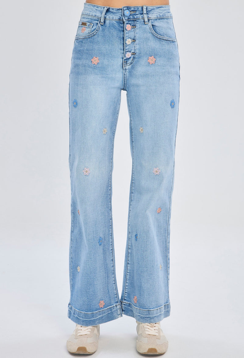 Jean Wide Leg Bordado Floral NEW