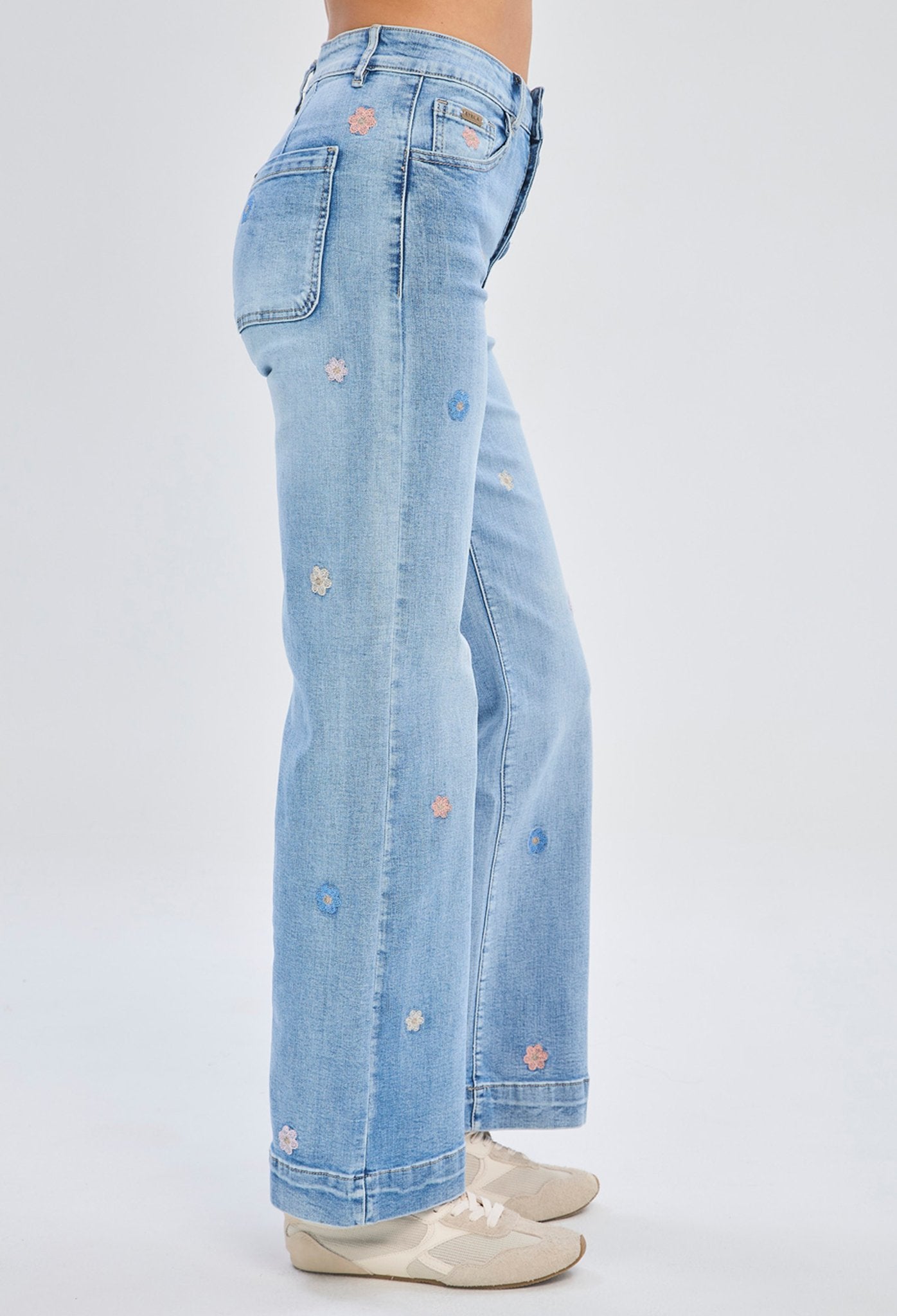 Jean Wide Leg Bordado Floral - Foto 3