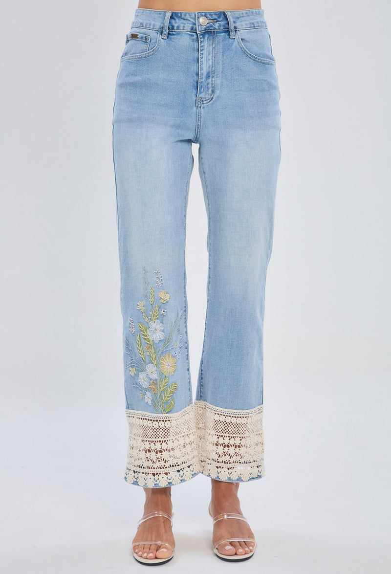 Jean Cropped Bordado Encaje NEW