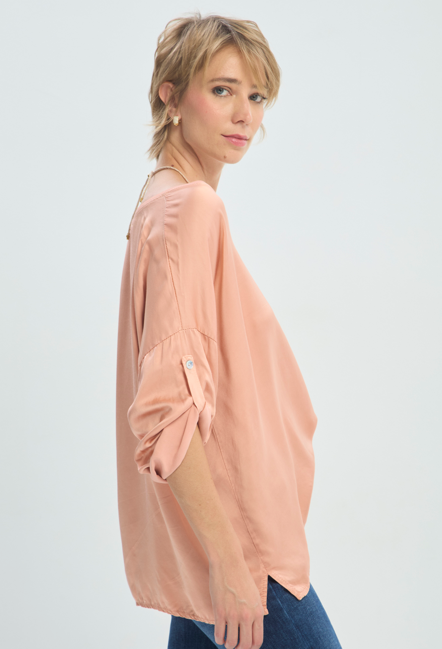 Blusa Manga Larga Rosa en Viscosa y Seda BYBLA - vista 2