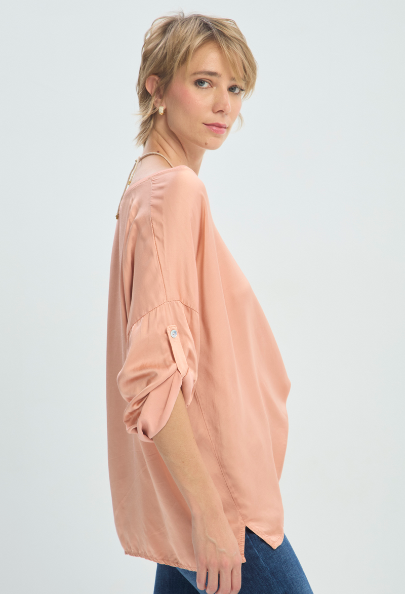 Blusa Manga Larga Rosa en Viscosa y Seda BYBLA - vista 2