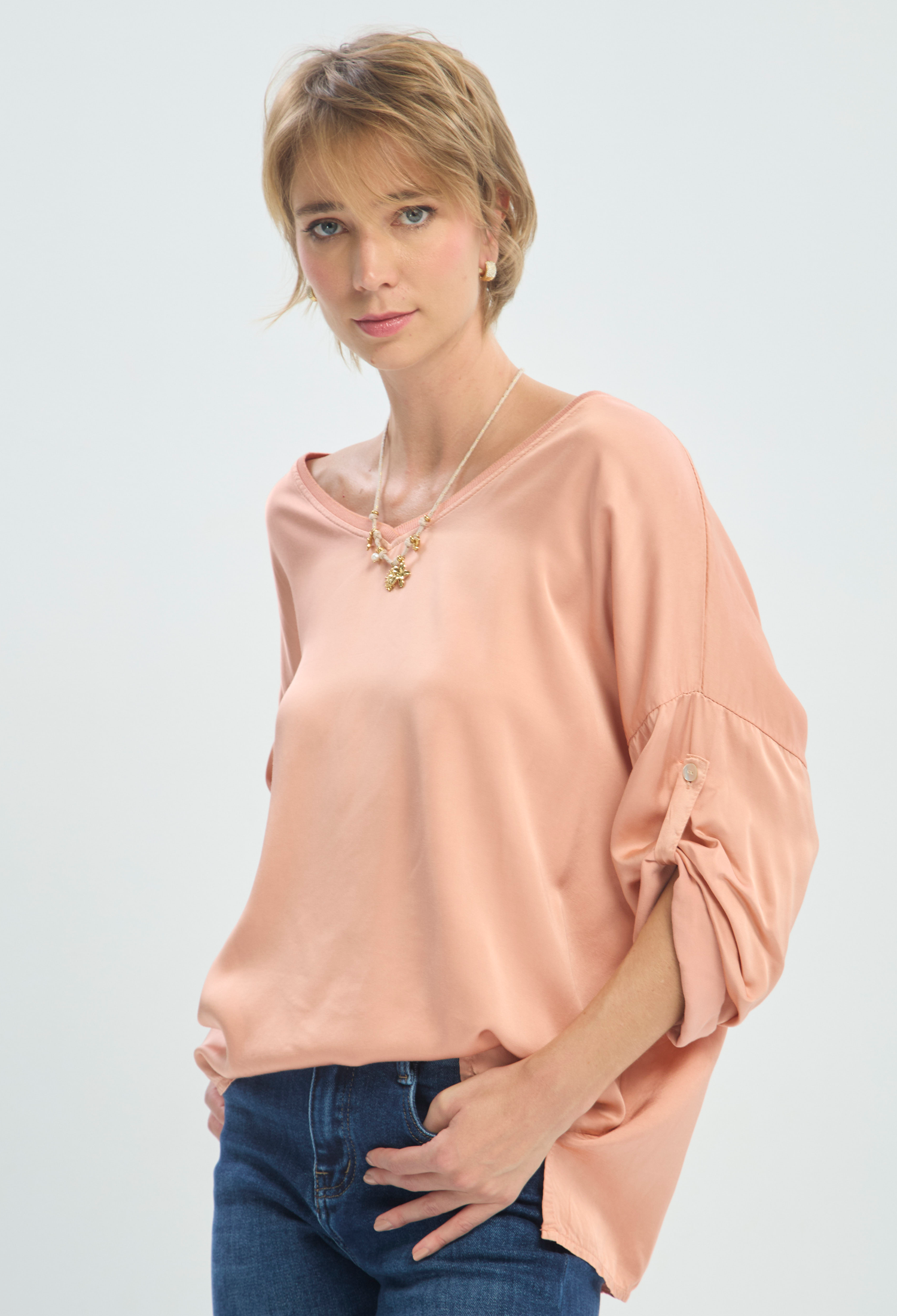 Blusa Manga Larga Rosa en Viscosa y Seda BYBLA - vista 5