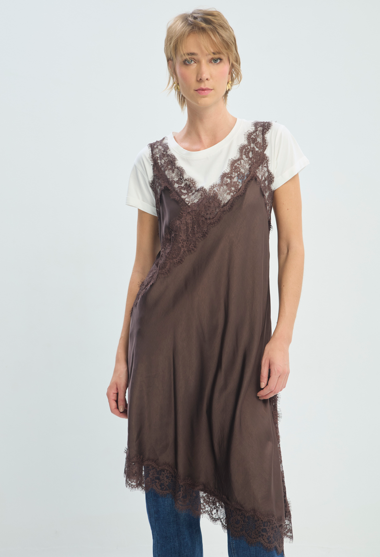 Vestido Largo Marrón en Viscosa BYBLA - vista 6