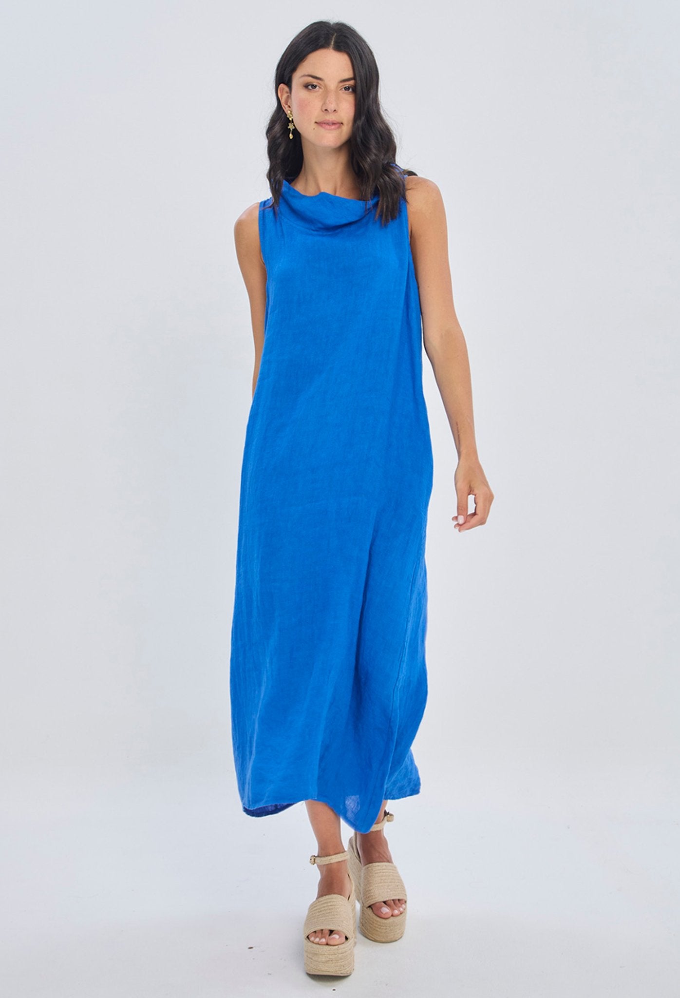 Vestido largo con cuello drapeado cowl sin mangas para mujer BYBLA