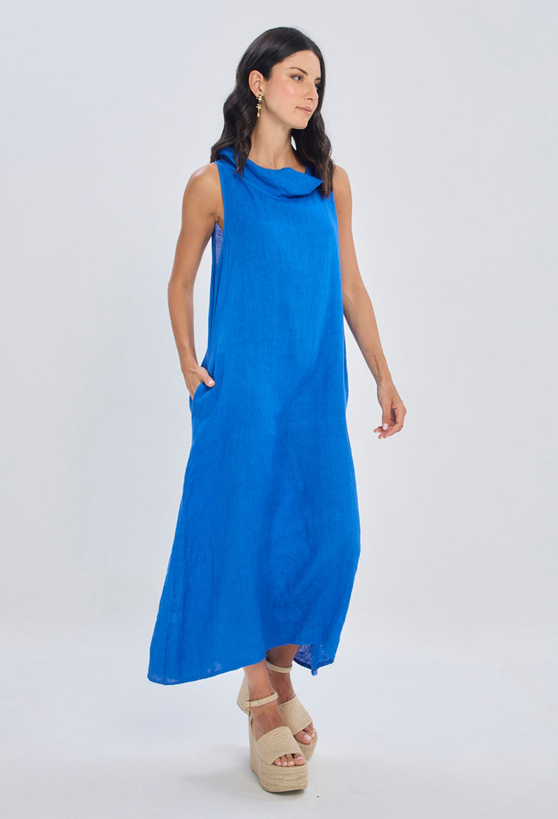 Vestido Largo Cuello Drapeado NEW