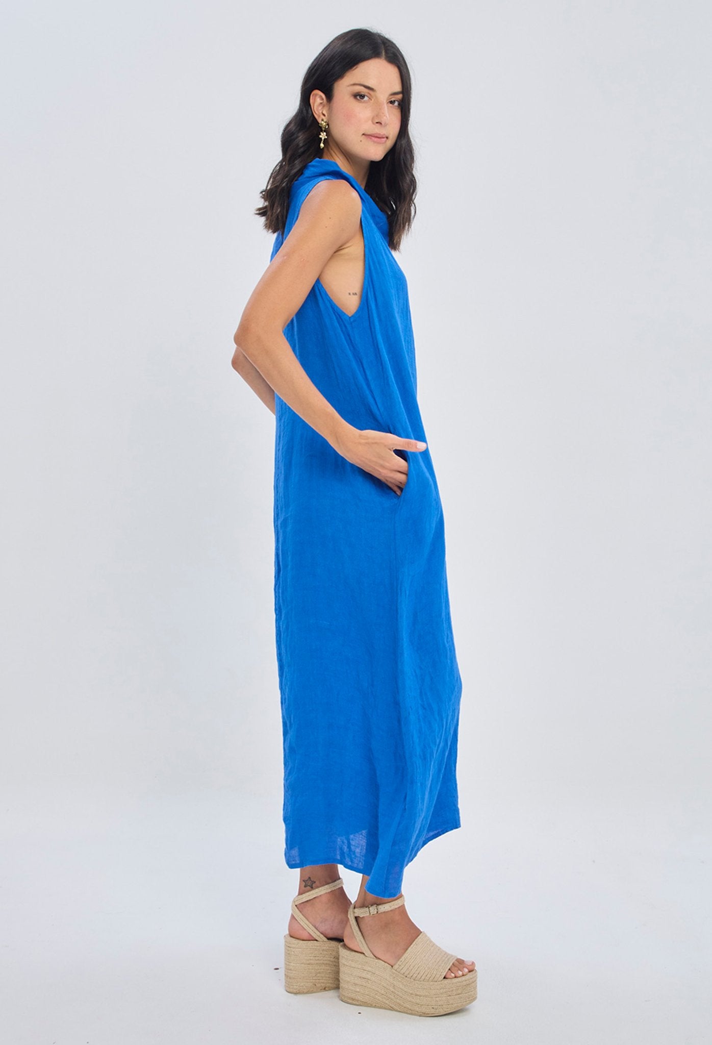 Vestido Largo Cuello Drapeado - Foto 2