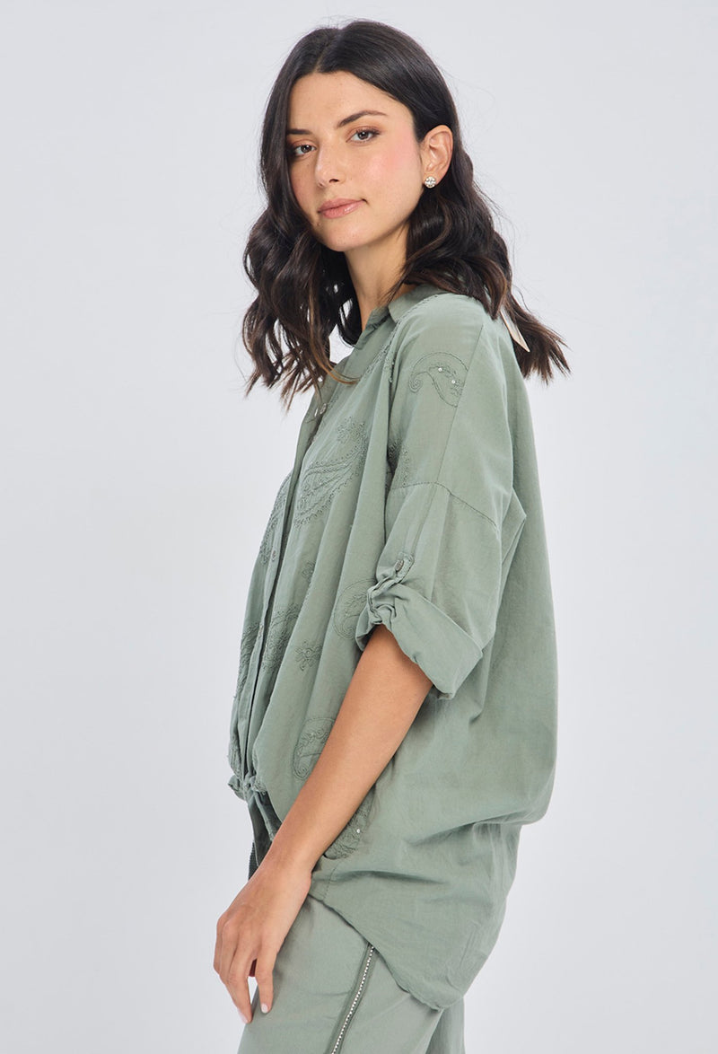 Blusa Camisera Bordado Paisley NEW