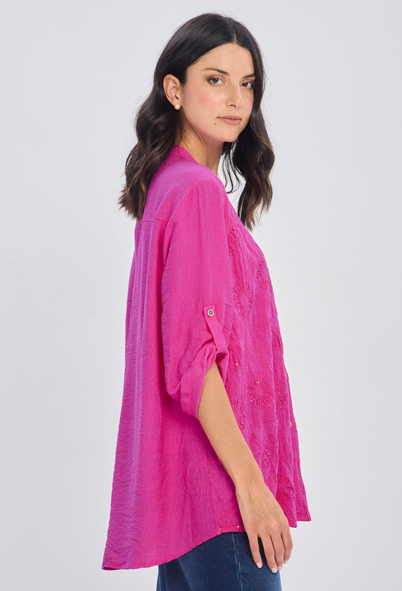 Blusa Bordado Floral Manga 3/4 NEW
