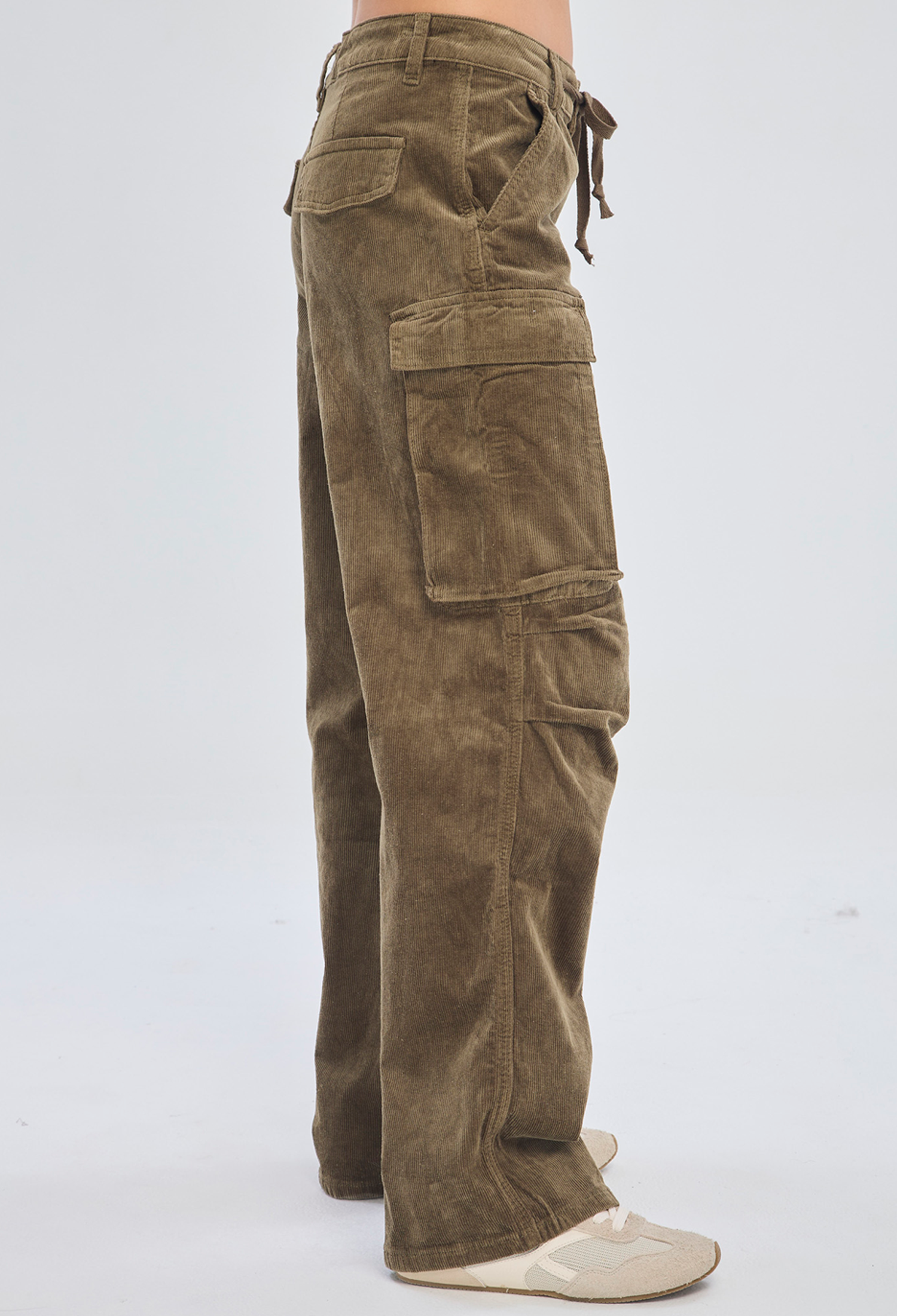 Pantalón recto verde militar cargo en algodón con elastano para mujer - vista 3