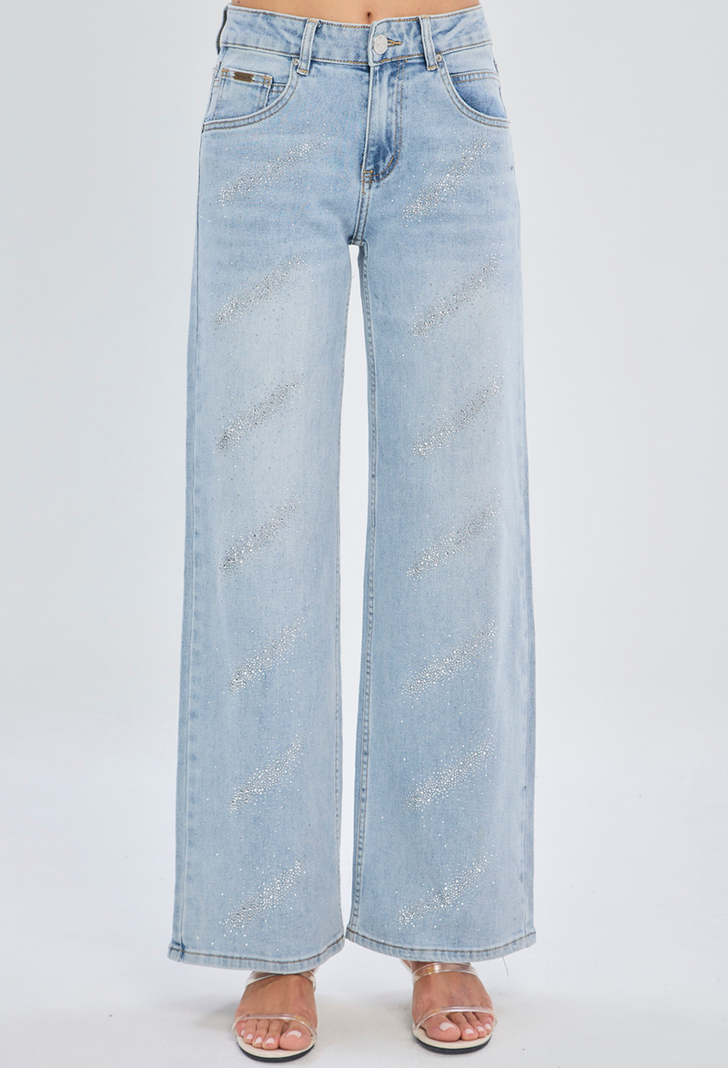 Jean wide leg azul tiro medio en algodón premium para mujer - vista 2